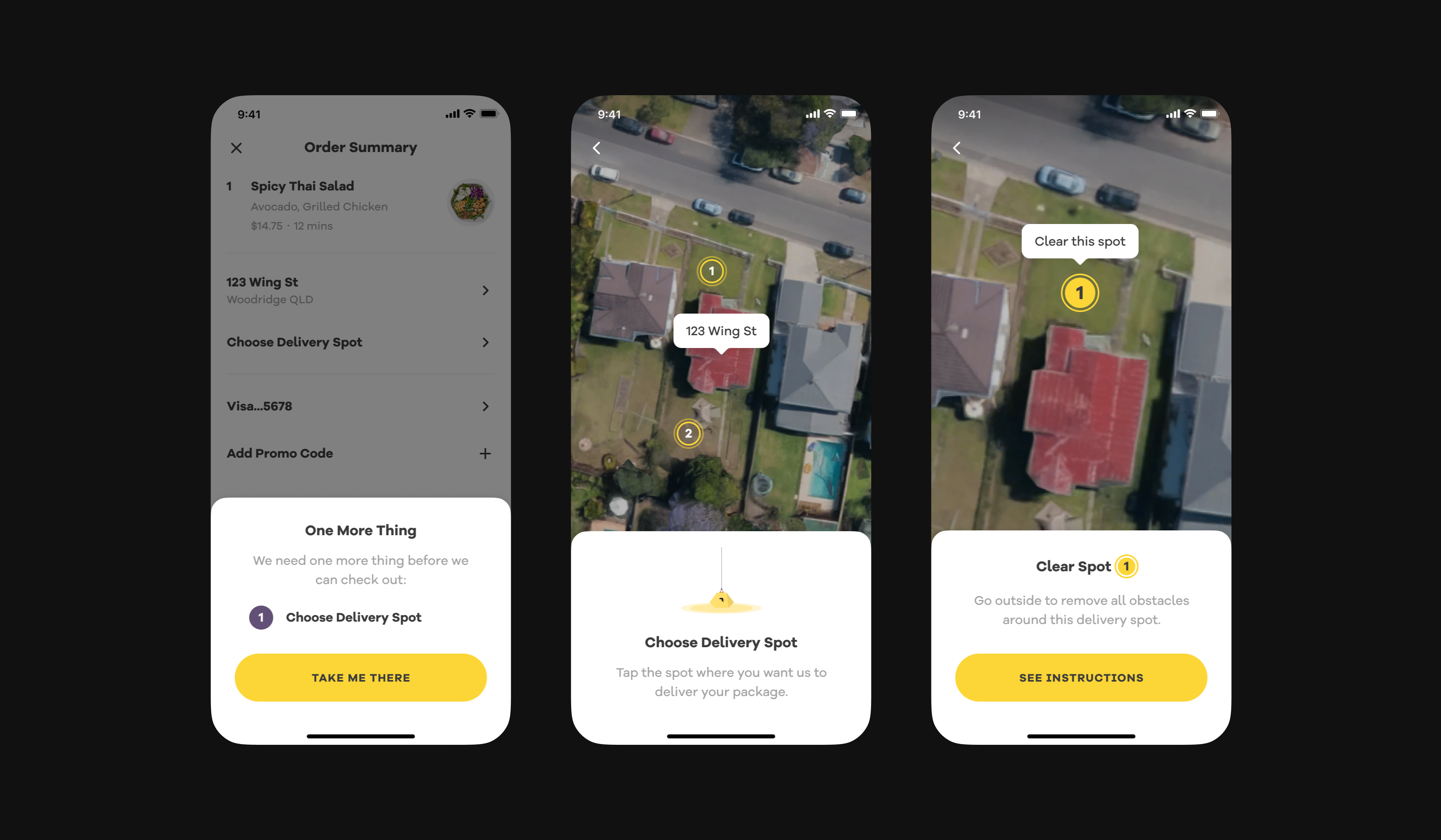 Choosing and clearing the delivery spot in OpenSky